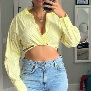 Yellow Women's Poplin Crop Top Size Large